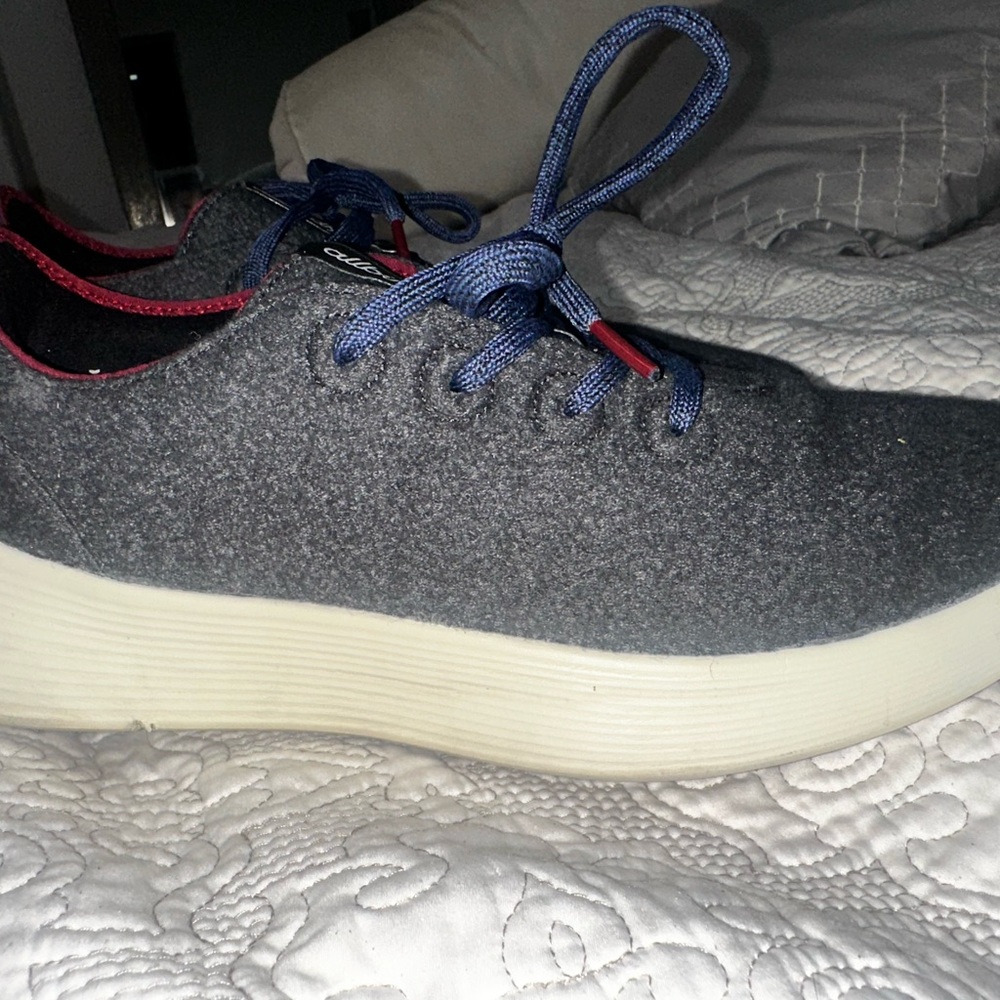 Sz12 Blue/Gray Allbirds Sneakers with Blue Laces and thick cream sole